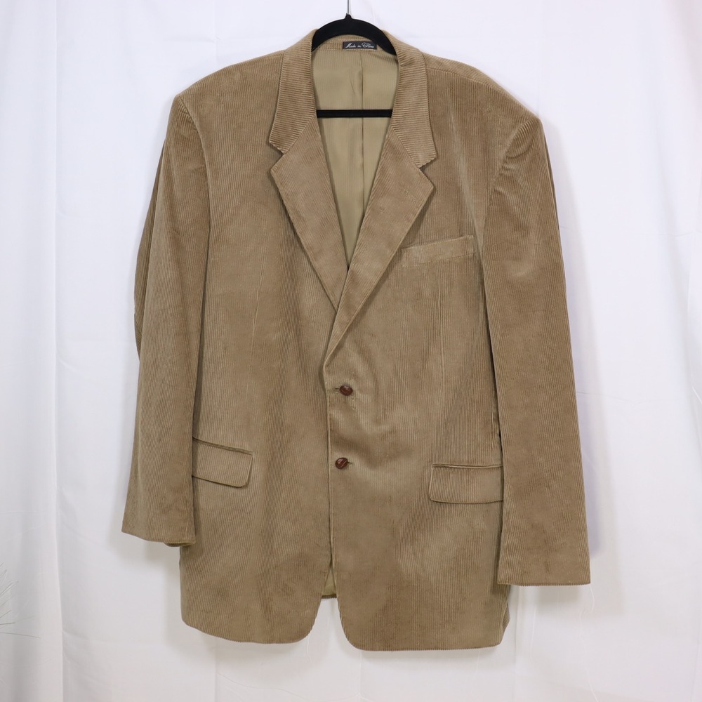 Monsieur Adolfo Corduroy Blazer Mens 46L Tan Two Button Sport Coat Dark Academia